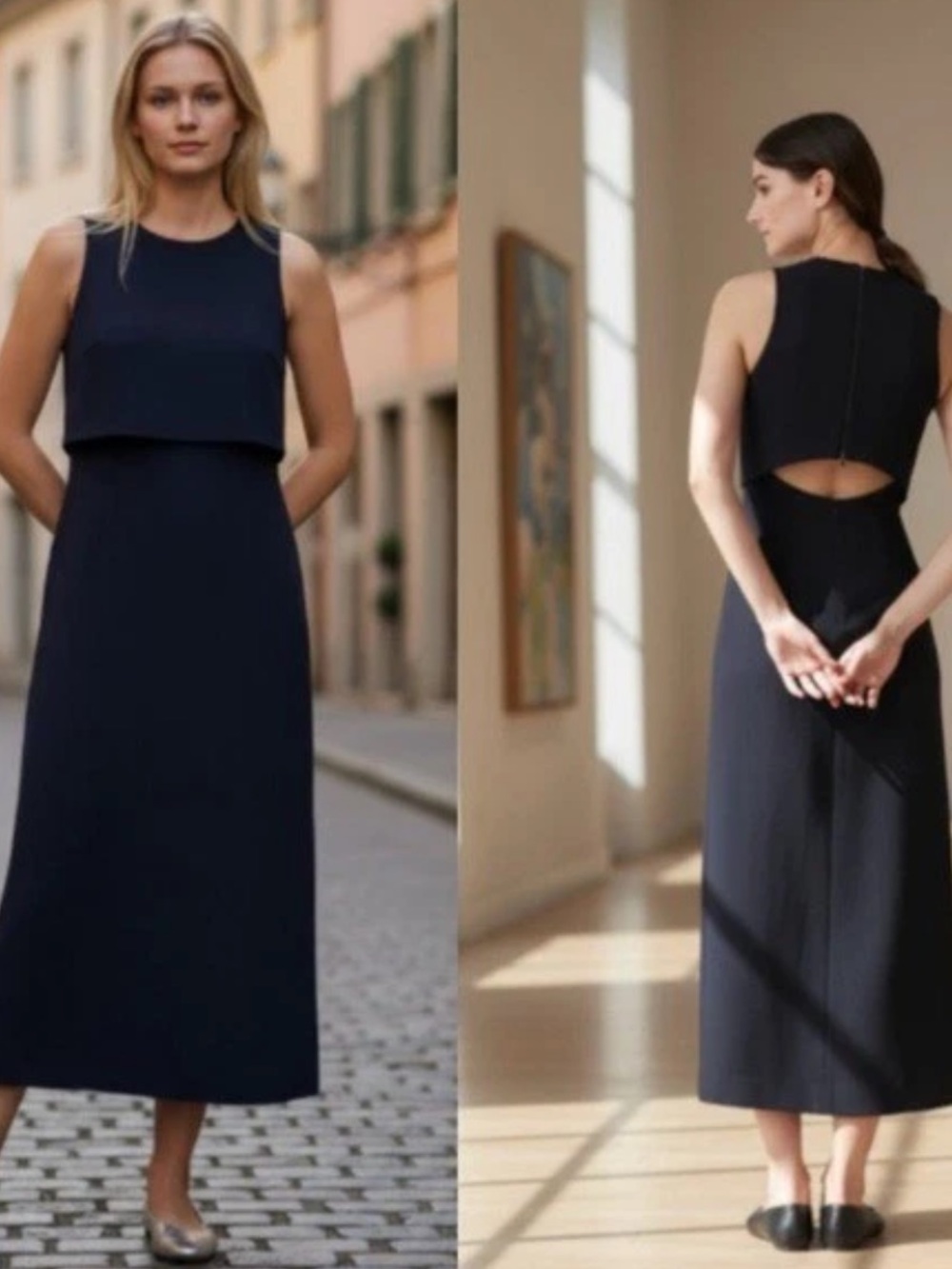 SPANX Navy Sleeveless Layered Maxi Dress Size M